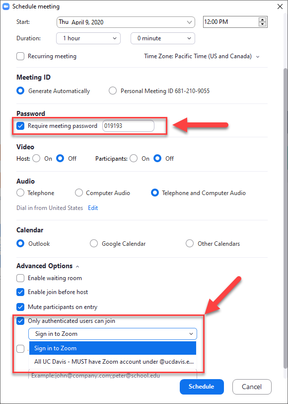 Zoom Schedule Options